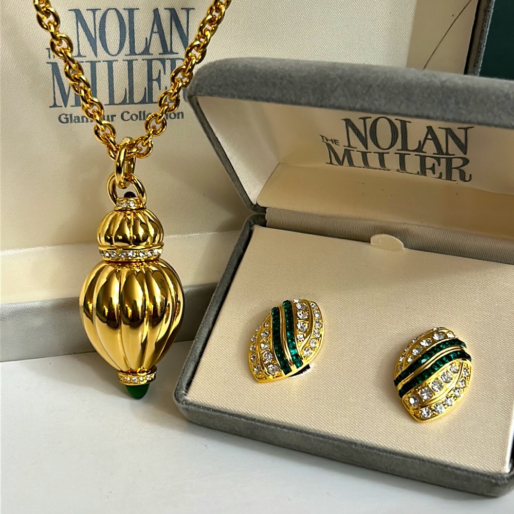 Nolan Miller Necklace Earrings Set Perfume Bottle Pendant
